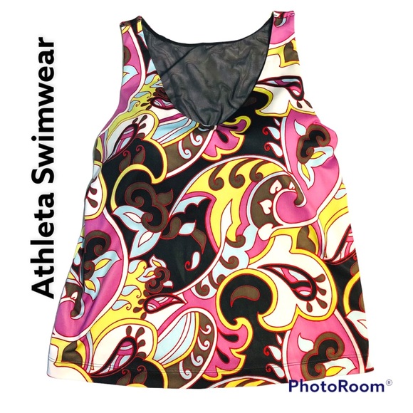 Athleta Other - Athleta paisley swimwear top Tankini top only attached bra pull on style Sz Sm